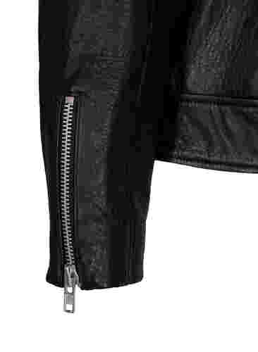 Add up sleeves leather jacket with zipper